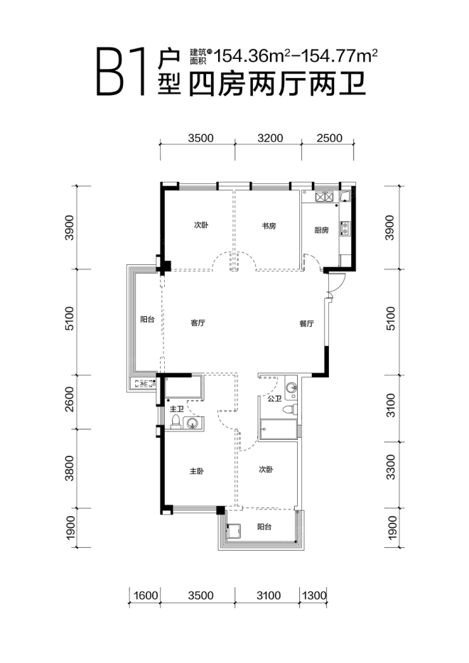 高峰·璟麟府B1型 154.36~154.77㎡